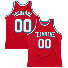 Загрузить изображение в средство просмотра галереи, Custom Red White-Teal Authentic Throwback Basketball Jersey
