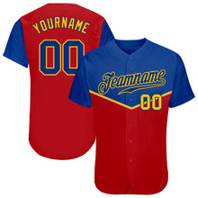 Load image into Gallery viewer, Custom Red Royal-Gold 3D Pattern Design Multicolor Authentic Baseball Jersey
