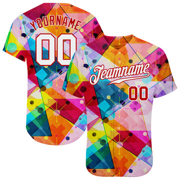 Custom Red White-Red 3D Pattern Design Geometric Graffiti Authentic Baseball Jersey