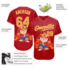 Load image into Gallery viewer, Custom Red Gold-White 3D Pattern Design Cute Tiger Authentic Baseball Jersey
