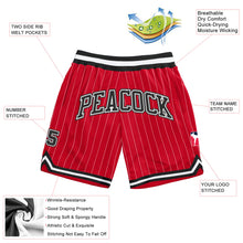 Load image into Gallery viewer, Custom Red White Pinstripe Black-White Authentic Basketball Shorts
