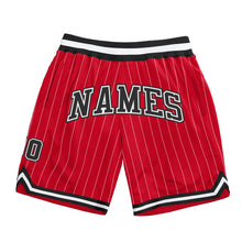 Load image into Gallery viewer, Custom Red White Pinstripe Black-White Authentic Basketball Shorts
