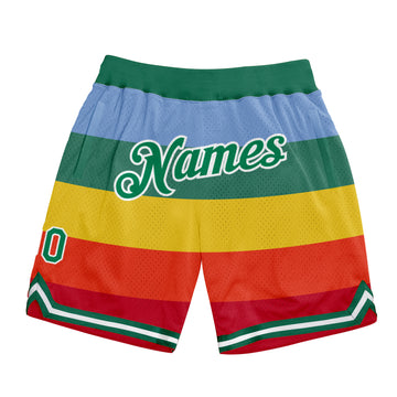 Custom Red Kelly Green-White 3D Pattern Design Rainbow Authentic Basketball Shorts