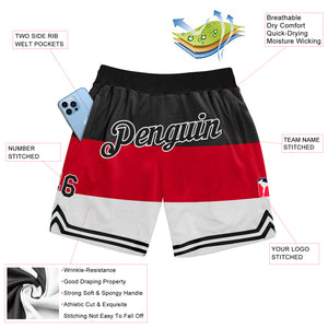 Custom Red Black-White 3D Pattern Design Multicolor Authentic Basketball Shorts
