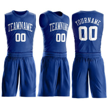 Load image into Gallery viewer, Custom Royal White Round Neck Suit Basketball Jersey

