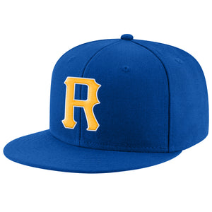 Custom Royal Gold-White Stitched Adjustable Snapback Hat