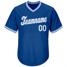 Laden Sie das Bild in den Galerie-Viewer, Custom Royal White-Light Blue Authentic Throwback Rib-Knit Baseball Jersey Shirt
