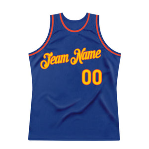 Custom Royal Gold-Orange Authentic Throwback Basketball Jersey