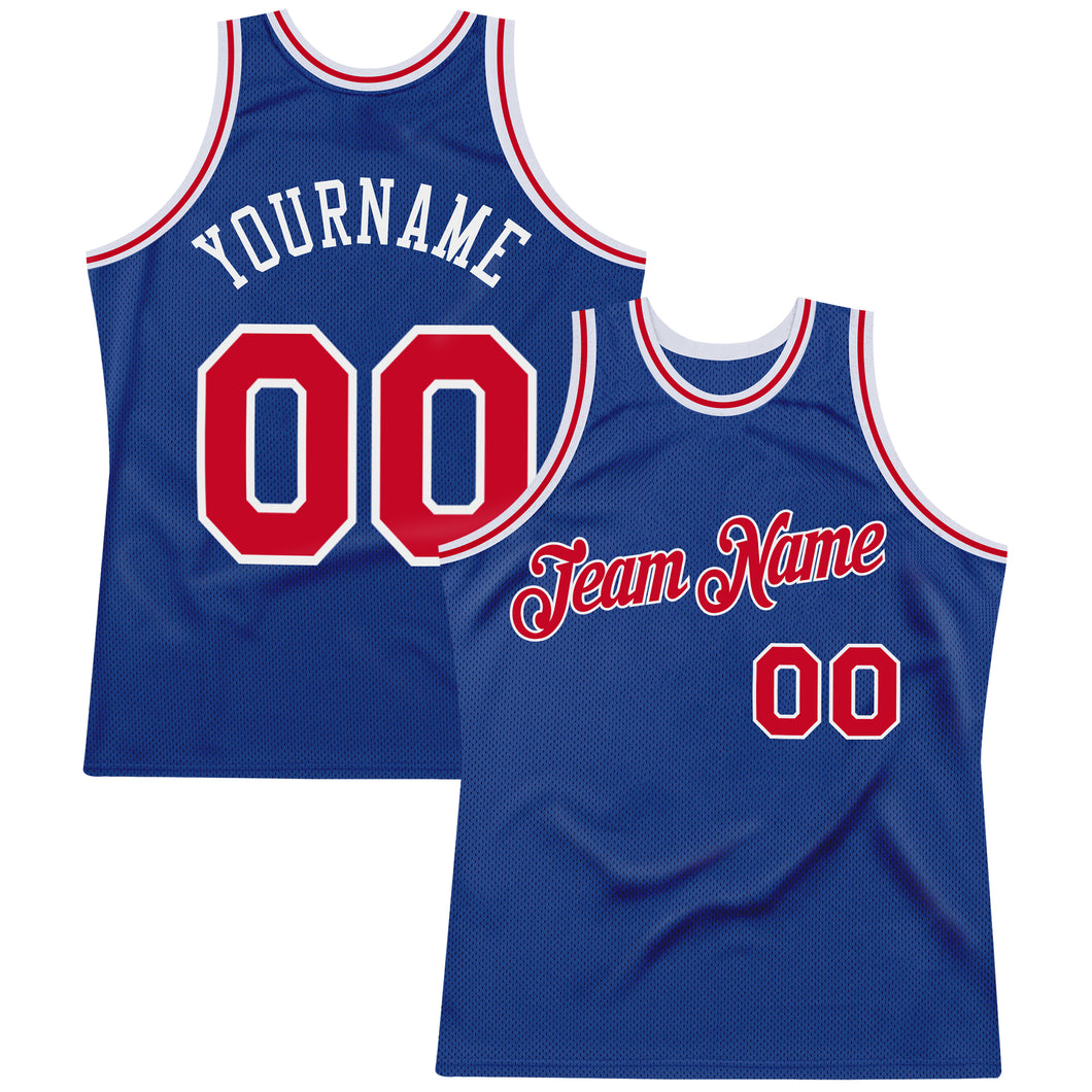 Custom Royal Red-White Authentic Throwback Basketball Jersey