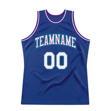 Load image into Gallery viewer, Custom Royal White-Purple Authentic Throwback Basketball Jersey
