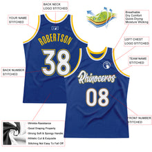 Load image into Gallery viewer, Custom Royal White-Gold Authentic Throwback Basketball Jersey
