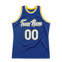 Load image into Gallery viewer, Custom Royal White-Gold Authentic Throwback Basketball Jersey
