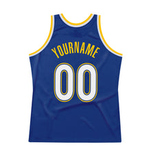 Load image into Gallery viewer, Custom Royal White-Gold Authentic Throwback Basketball Jersey
