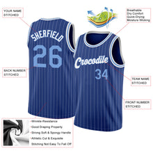 Load image into Gallery viewer, Custom Royal White Pinstripe Light Blue-White Authentic Basketball Jersey
