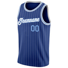Load image into Gallery viewer, Custom Royal White Pinstripe Light Blue-White Authentic Basketball Jersey
