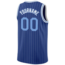 Load image into Gallery viewer, Custom Royal White Pinstripe Light Blue-White Authentic Basketball Jersey
