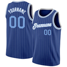 Load image into Gallery viewer, Custom Royal White Pinstripe Light Blue-White Authentic Basketball Jersey
