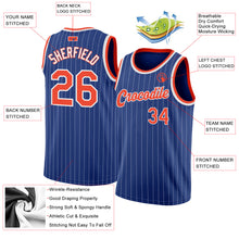 Load image into Gallery viewer, Custom Royal White Pinstripe Orange-White Authentic Basketball Jersey
