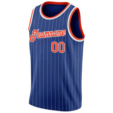 Load image into Gallery viewer, Custom Royal White Pinstripe Orange-White Authentic Basketball Jersey
