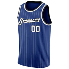 Load image into Gallery viewer, Custom Royal White Pinstripe White-Black Authentic Basketball Jersey
