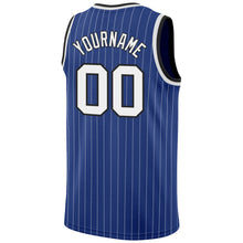 Load image into Gallery viewer, Custom Royal White Pinstripe White-Black Authentic Basketball Jersey
