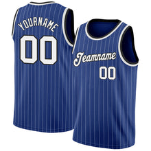 Load image into Gallery viewer, Custom Royal White Pinstripe White-Black Authentic Basketball Jersey
