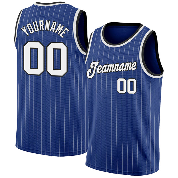 Cheap Custom Royal White Pinstripe White Black Authentic Basketball Jersey Free Shipping CustomJerseysPro
