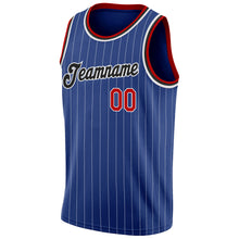 Load image into Gallery viewer, Custom Royal White Pinstripe Red-Black Authentic Basketball Jersey
