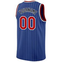 Load image into Gallery viewer, Custom Royal White Pinstripe Red-Black Authentic Basketball Jersey
