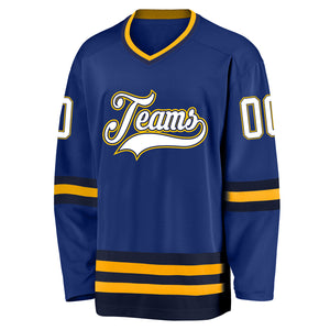 Custom Royal White-Navy Hockey Jersey