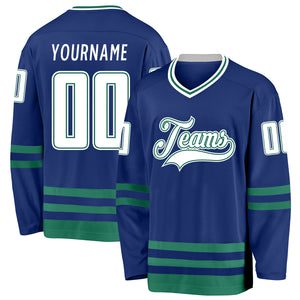 Custom Royal White-Kelly Green Hockey Jersey