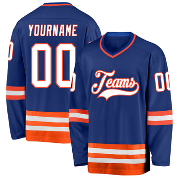 Custom Royal White-Orange Hockey Jersey