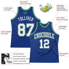 Load image into Gallery viewer, Custom Royal White-Kelly Green Authentic Throwback Basketball Jersey
