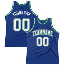 Load image into Gallery viewer, Custom Royal White-Kelly Green Authentic Throwback Basketball Jersey
