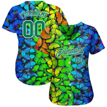 Load image into Gallery viewer, Custom Royal Kelly Green-White 3D Pattern Design Multicolored Butterflies Authentic Baseball Jersey
