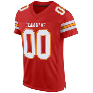 Custom Scarlet White-Gold Mesh Authentic Football Jersey