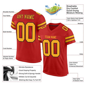 Custom Scarlet Gold-Black Mesh Authentic Football Jersey