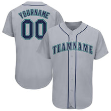 Load image into Gallery viewer, Custom Gray Navy-Teal Baseball Jersey
