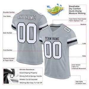 Custom Silver White-Black Mesh Authentic Football Jersey