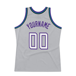 Custom Gray White-Purple Authentic Throwback Basketball Jersey