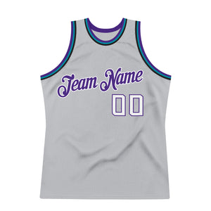 Custom Gray White-Purple Authentic Throwback Basketball Jersey