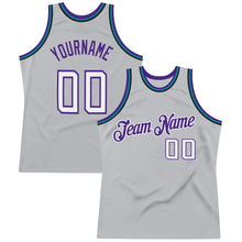 Laden Sie das Bild in den Galerie-Viewer, Custom Gray White-Purple Authentic Throwback Basketball Jersey
