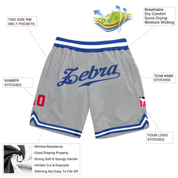 Custom Gray Royal-Red Authentic Throwback Basketball Shorts