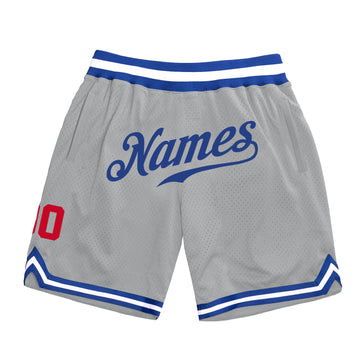 Custom Gray Royal-Red Authentic Throwback Basketball Shorts