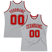 Load image into Gallery viewer, Custom Gray Black Pinstripe Red-White Authentic Basketball Jersey

