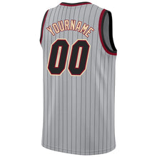 Load image into Gallery viewer, Custom Gray Black Pinstripe Black-Maroon Authentic Basketball Jersey
