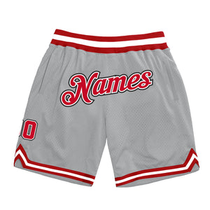 Custom Gray Red-White Authentic Throwback Basketball Shorts
