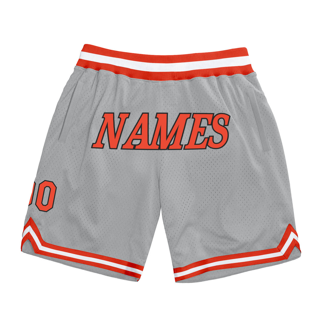 Custom Gray Orange-White Authentic Throwback Basketball Shorts