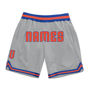 Custom Gray Orange-Royal Authentic Throwback Basketball Shorts