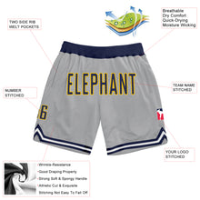 Load image into Gallery viewer, Custom Gray Navy-Gold Authentic Throwback Basketball Shorts
